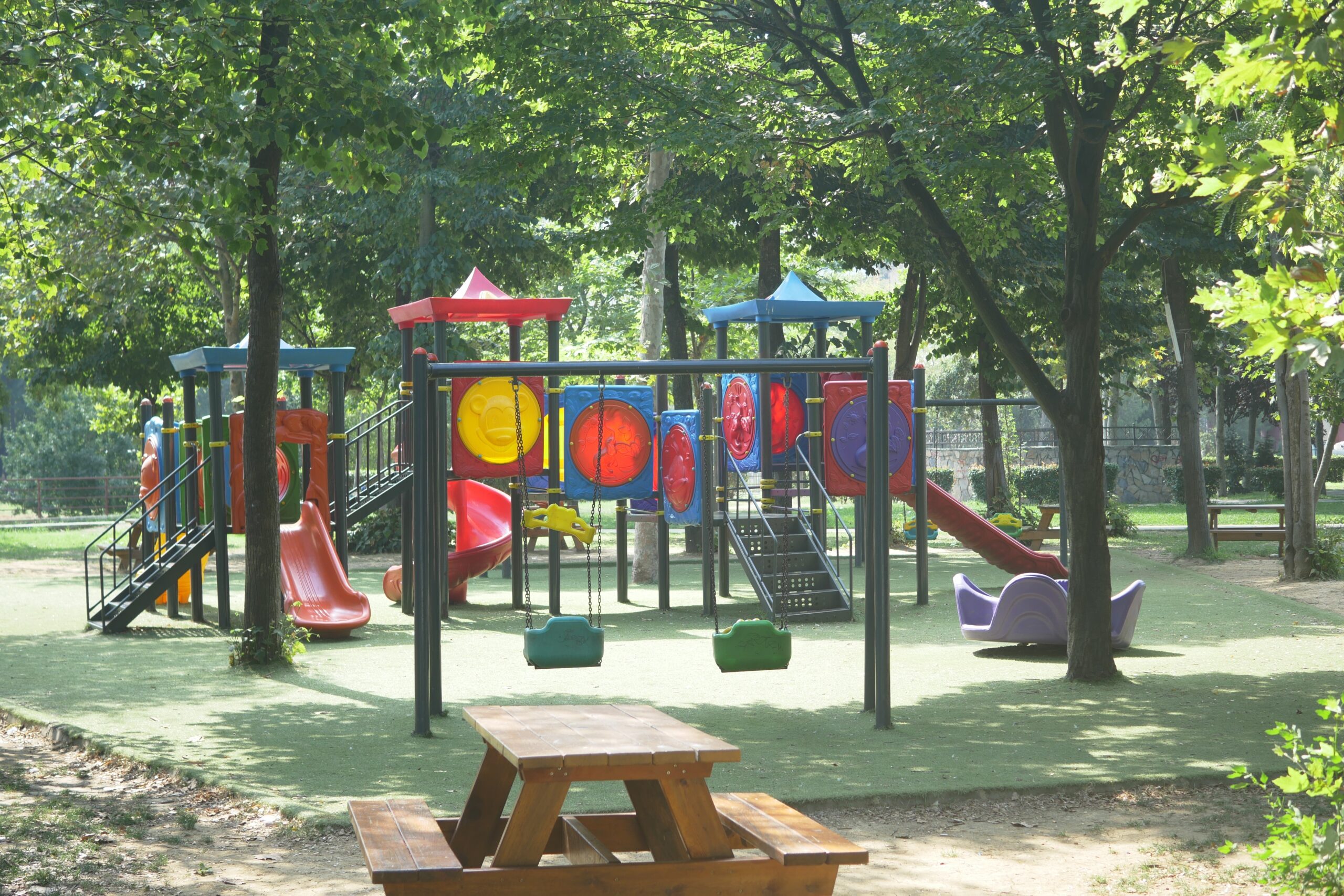 Empty playground on sunny day.