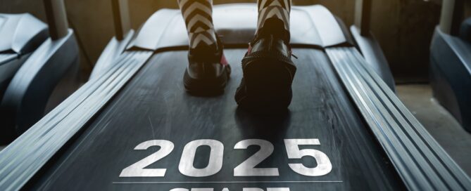Image on treadmill with "2025 Start" graphic on treadmill.