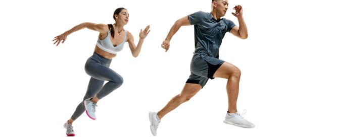 Female and male athlete running.